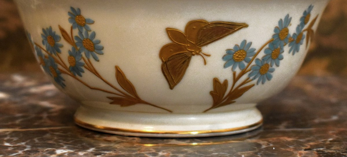 CFH / GDM ( 1881-1890 )  porte savon en porcelaine de limoges décor peint main et pate d'or .-photo-5