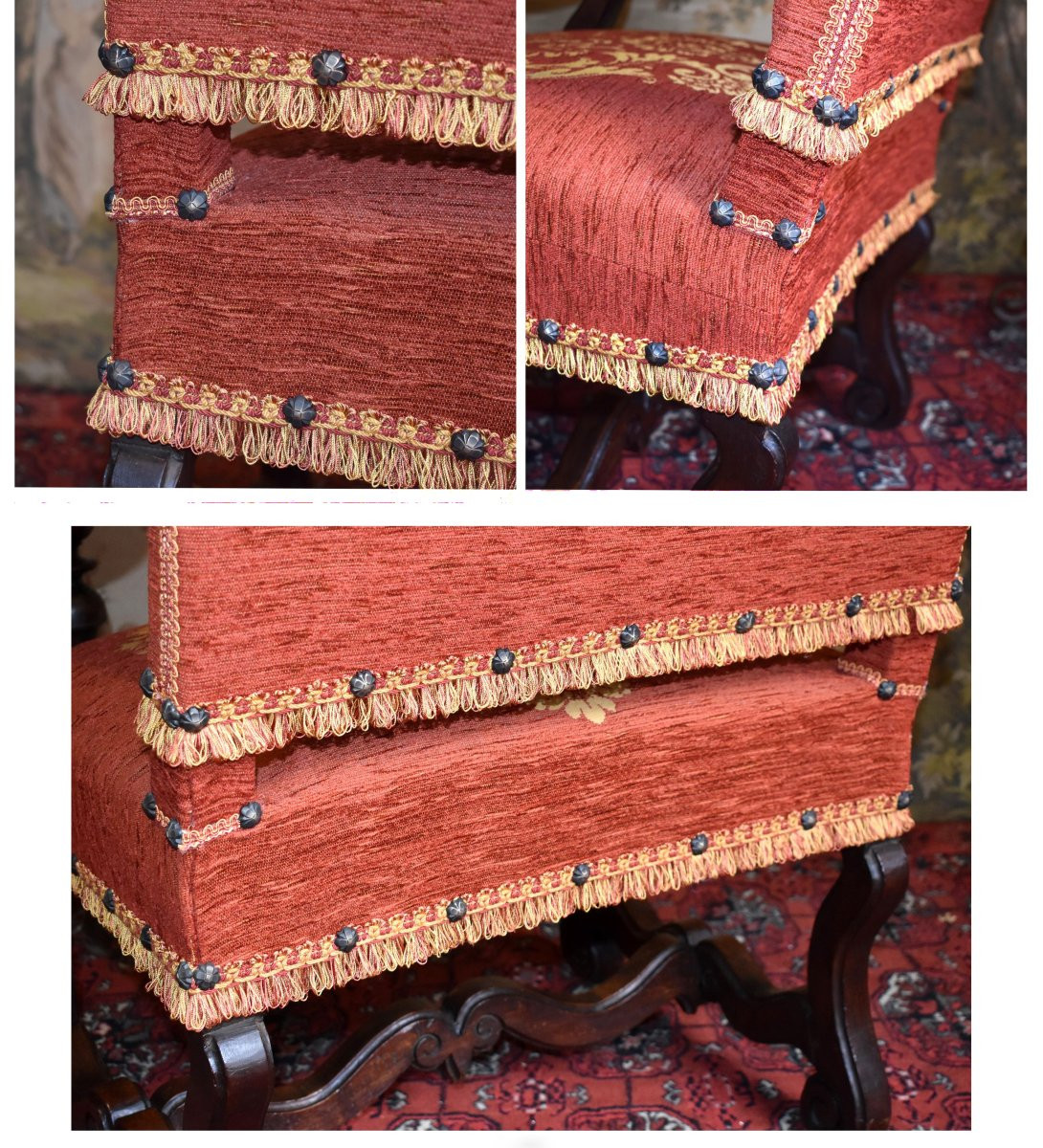 Large Armchair With High Flat Back In Louis XIV Style, In Solid Walnut, 19th Century. -photo-7