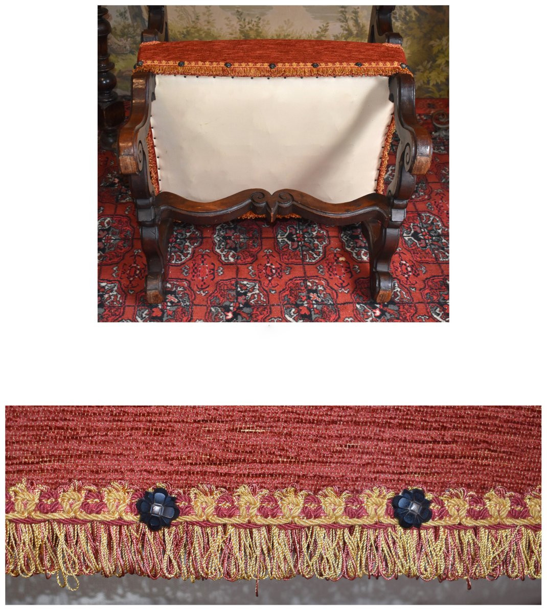 Large Armchair With High Flat Back In Louis XIV Style, In Solid Walnut, 19th Century. -photo-8