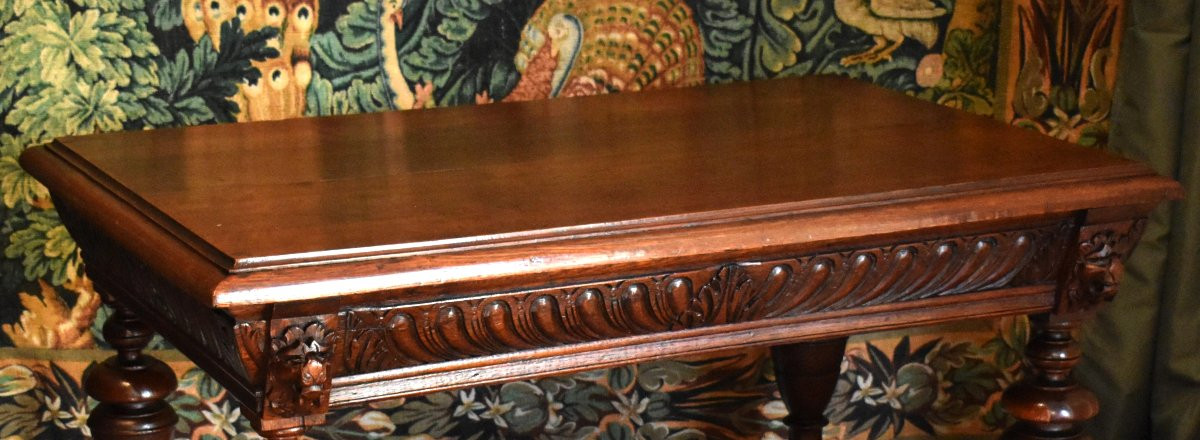 Living Room Or Center Table, Renaissance Style, Console, Oak Desk, 19th Century Writing Table-photo-2
