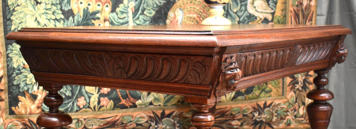 Living Room Or Center Table, Renaissance Style, Console, Oak Desk, 19th Century Writing Table-photo-5