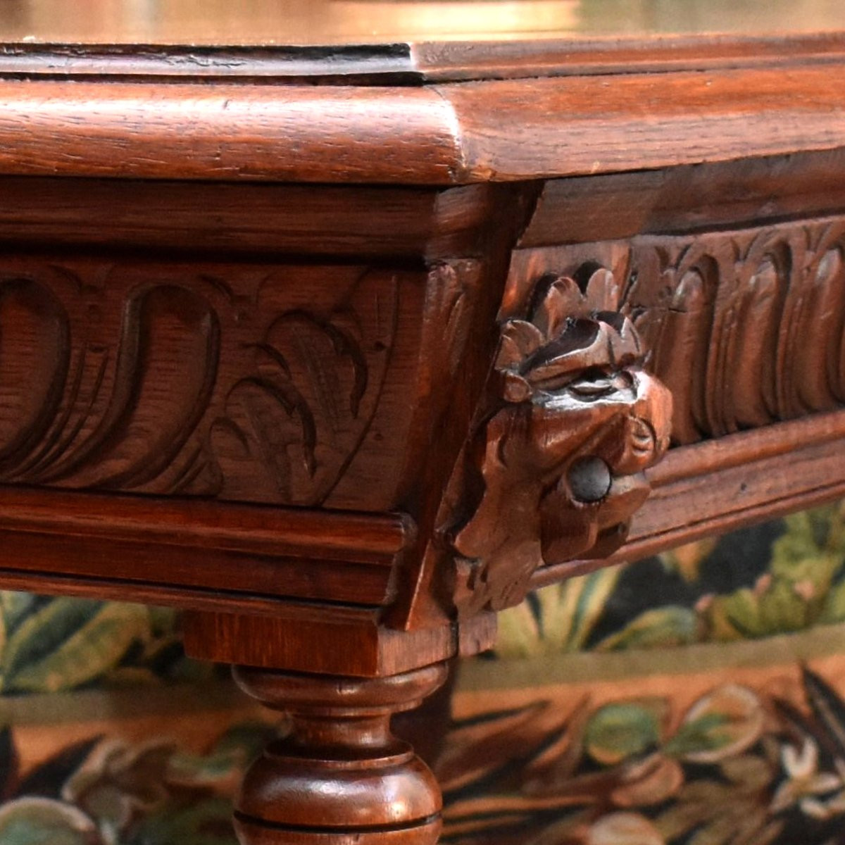Living Room Or Center Table, Renaissance Style, Console, Oak Desk, 19th Century Writing Table-photo-6