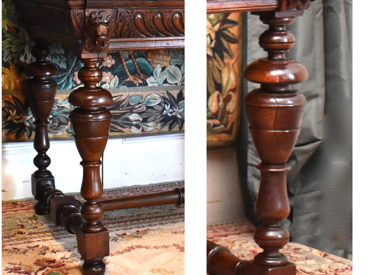 Living Room Or Center Table, Renaissance Style, Console, Oak Desk, 19th Century Writing Table-photo-8