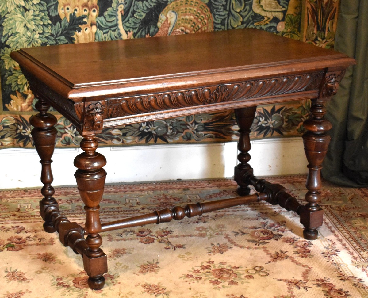 Living Room Or Center Table, Renaissance Style, Console, Oak Desk, 19th Century Writing Table