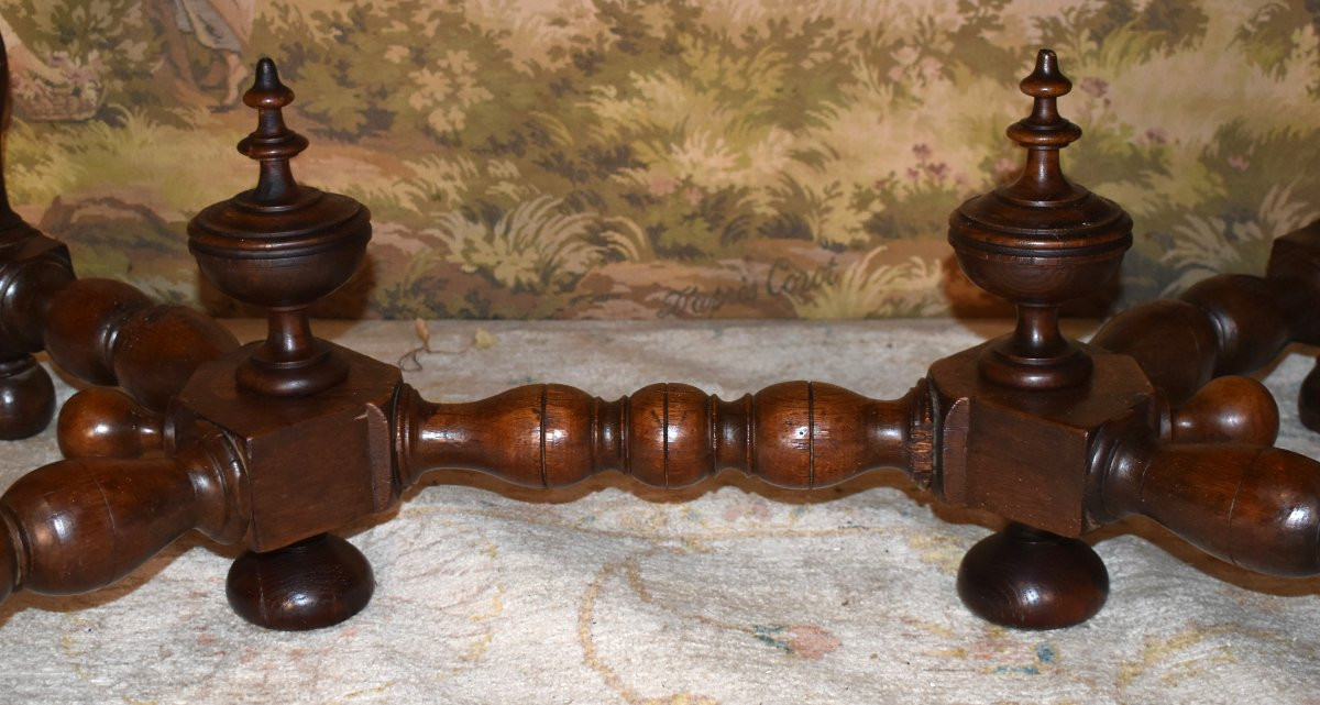 Writing Table, Louis XIII - Louis XIV Style Desk In Waxed Wood, Baluster Legs, 19th Century-photo-6
