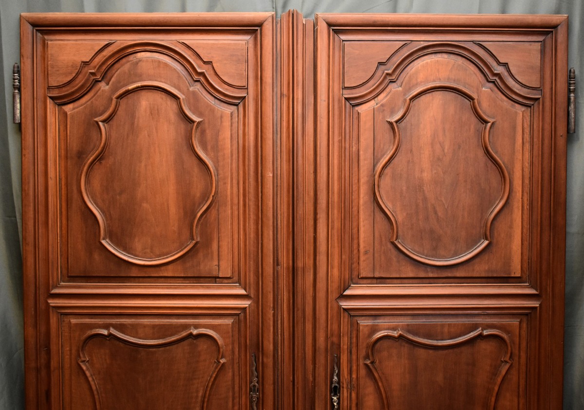 Pair Of Woodwork Doors, Cupboard, Partition Elements In Solid Walnut 18th Century-photo-2