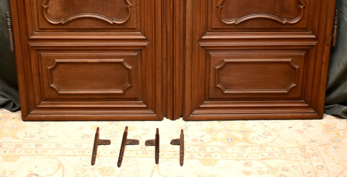 Pair Of Woodwork Doors, Cupboard, Partition Elements In Solid Walnut 18th Century-photo-6