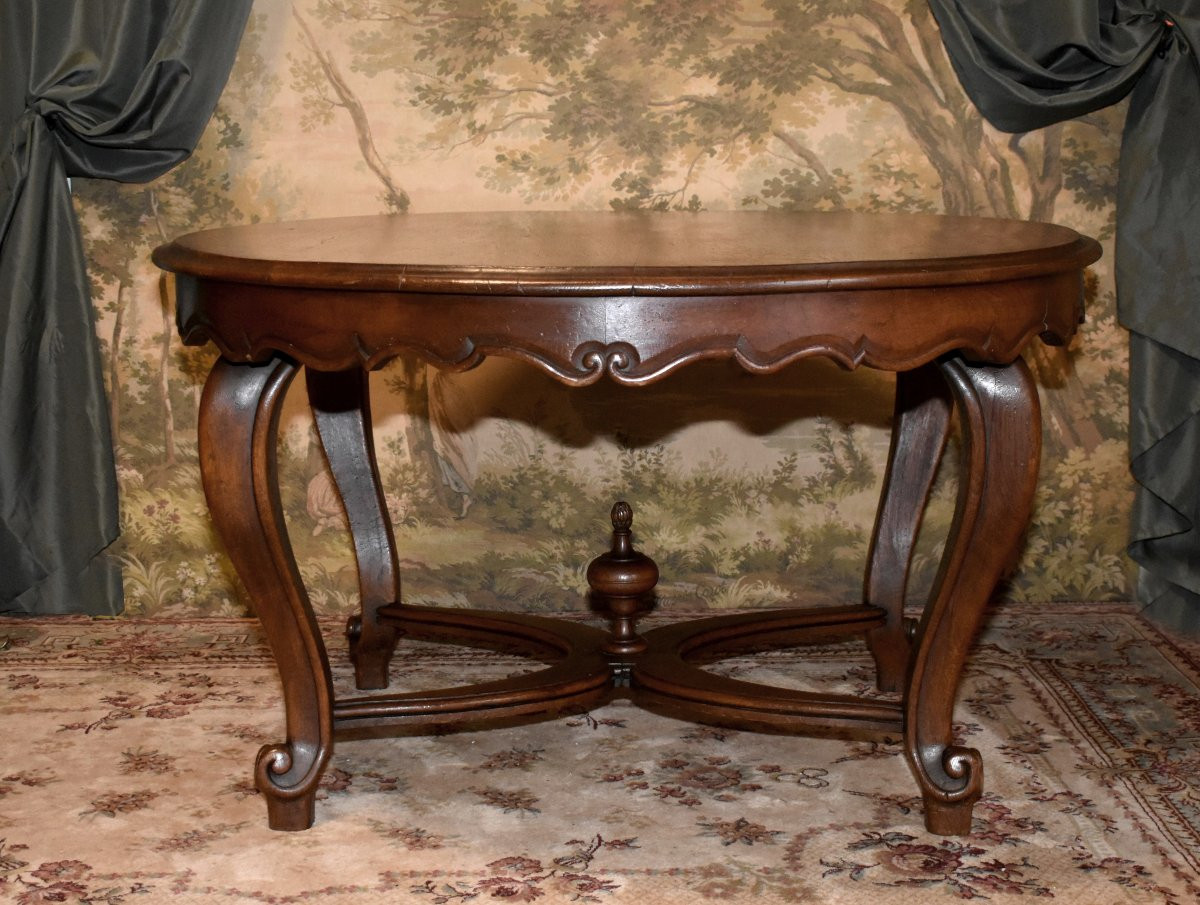 Large Oval Dining Room Center Table, Louis XV Style Oak Pedestal Table, 4 Legs-photo-4
