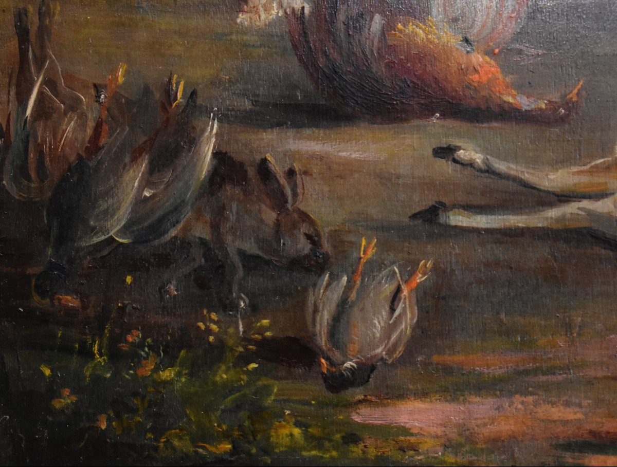 Simoneton Adrien ( 1862-1949). Huile Sur Panneau , Chien De Chasse Et Gibier. Biche Faisan -photo-6