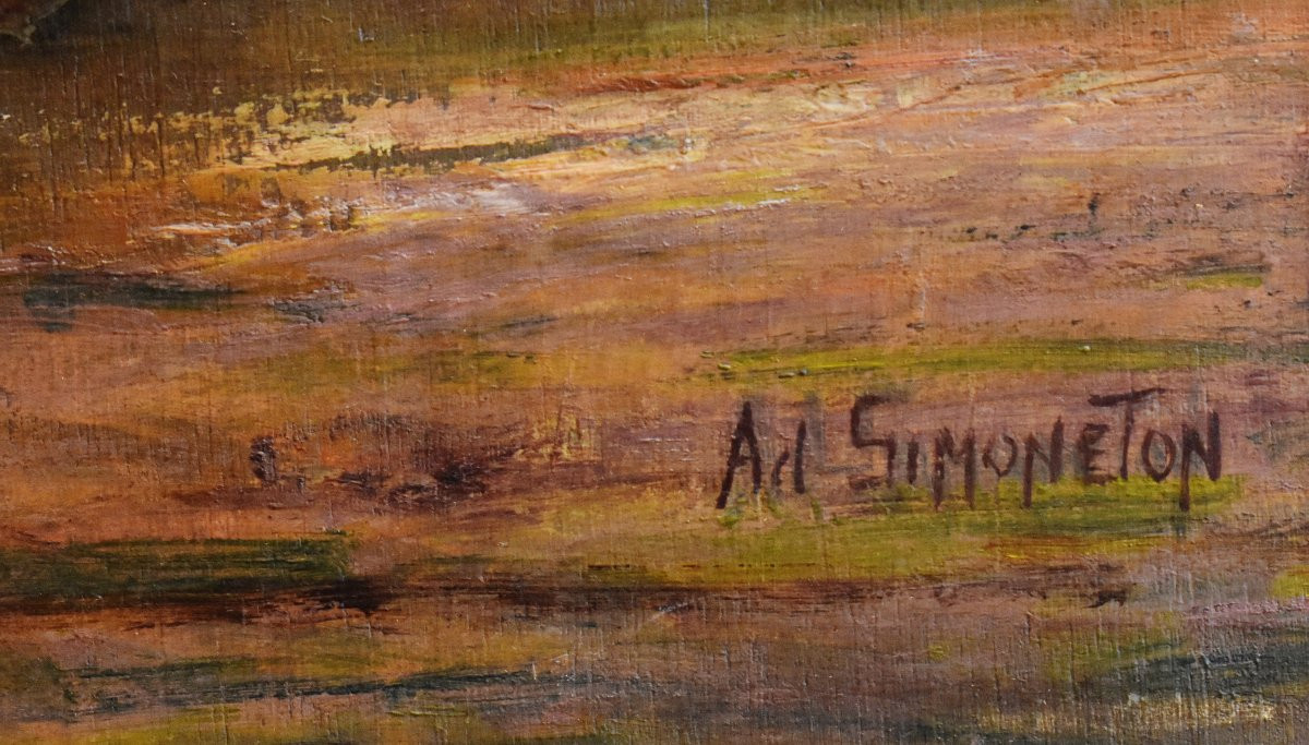 Simoneton Adrien ( 1862-1949). Huile Sur Panneau , Chien De Chasse Et Gibier. Biche Faisan -photo-7