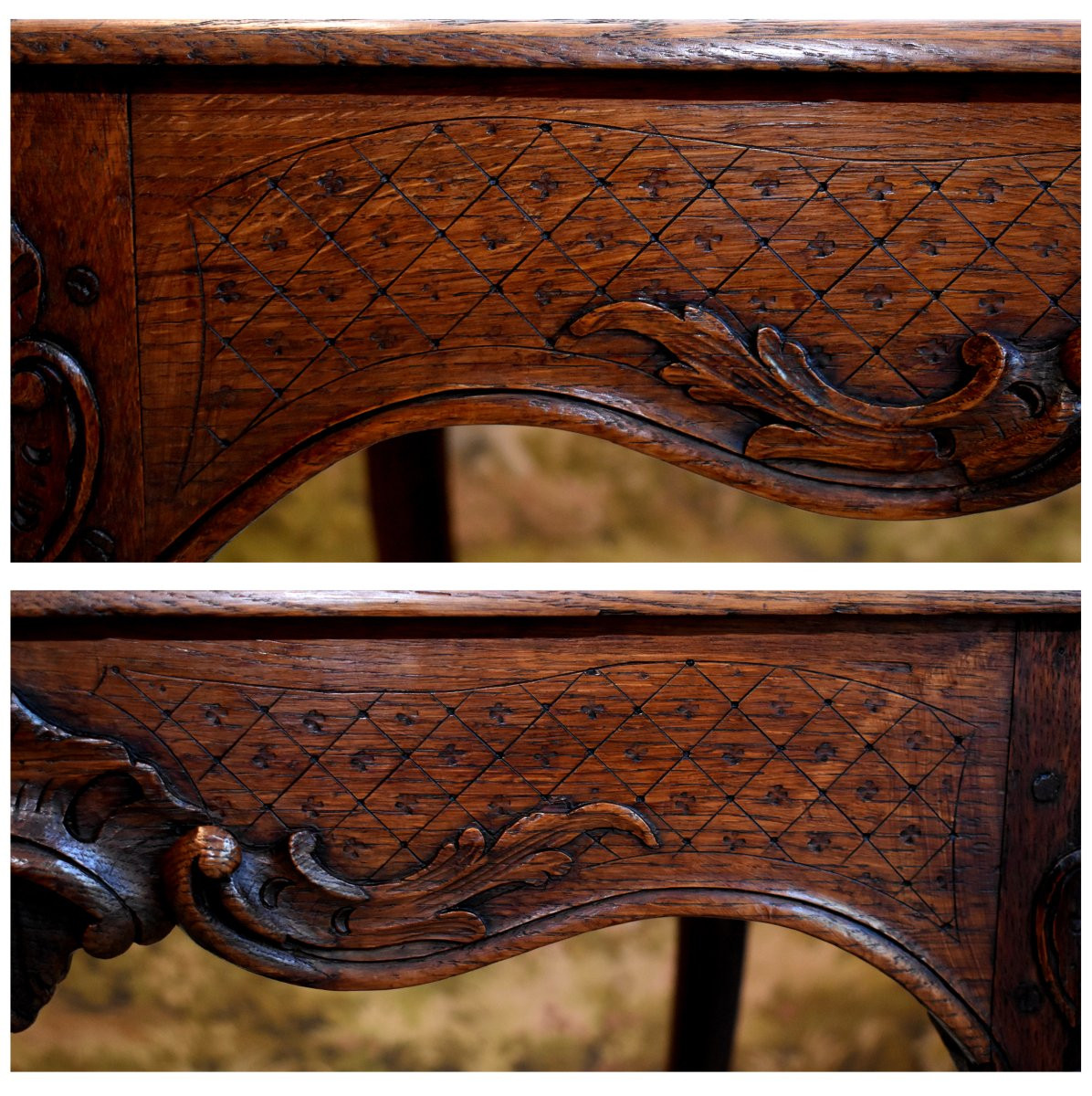 Regency - Louis XV Center Table In Waxed Oak, Rocaille And Quatrefoil, Mid-18th Century-photo-2