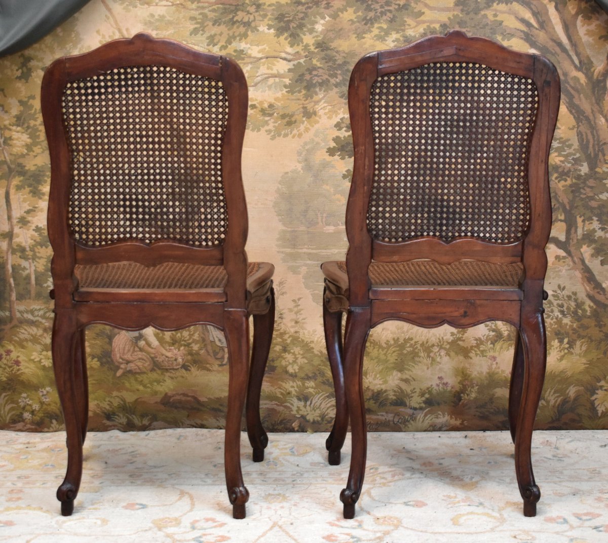  paire de chaises cann&eacute;es , estampill&eacute;es Falconet,  Epoque louis XV ,  fonds de cannes , XVIIIe-photo-1