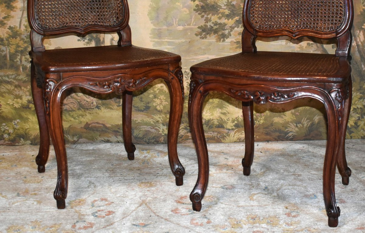  paire de chaises cann&eacute;es , estampill&eacute;es Falconet,  Epoque louis XV ,  fonds de cannes , XVIIIe-photo-2