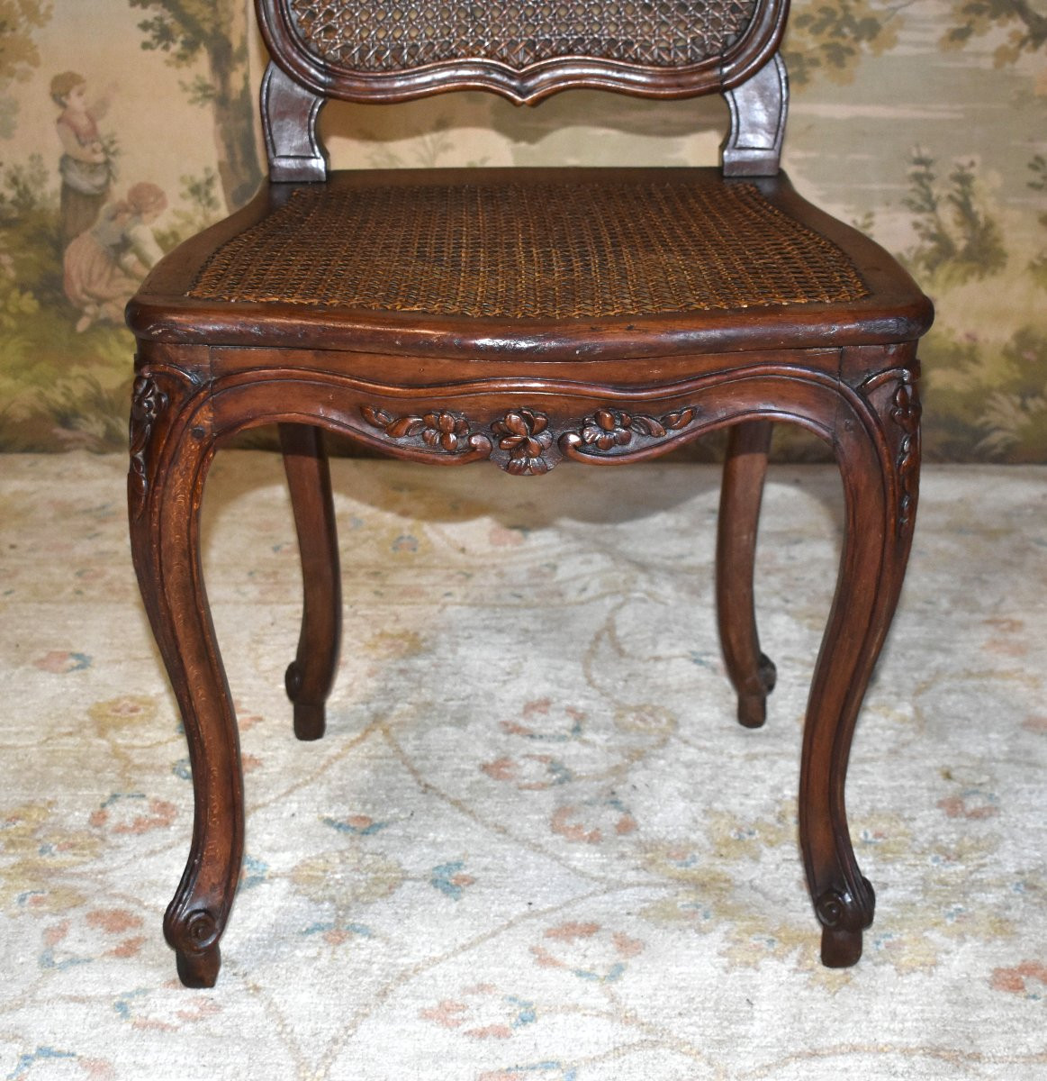  paire de chaises cann&eacute;es , estampill&eacute;es Falconet,  Epoque louis XV ,  fonds de cannes , XVIIIe-photo-3