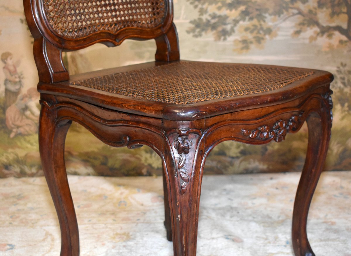  paire de chaises cann&eacute;es , estampill&eacute;es Falconet,  Epoque louis XV ,  fonds de cannes , XVIIIe-photo-4