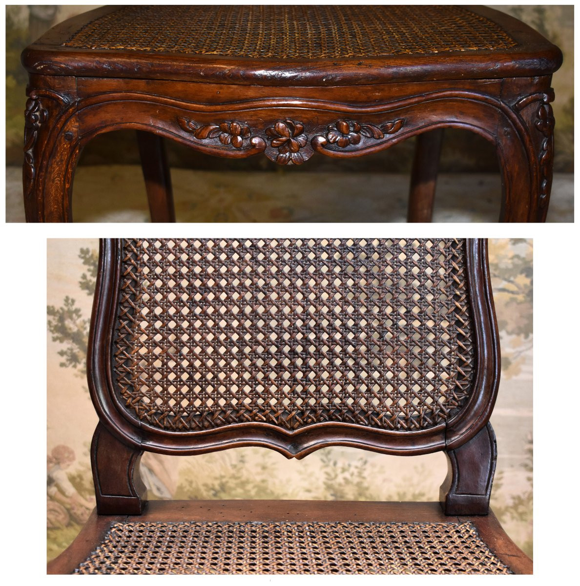  paire de chaises cann&eacute;es , estampill&eacute;es Falconet,  Epoque louis XV ,  fonds de cannes , XVIIIe-photo-5