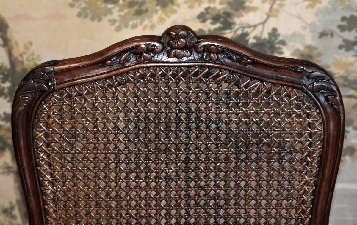  paire de chaises cann&eacute;es , estampill&eacute;es Falconet,  Epoque louis XV ,  fonds de cannes , XVIIIe-photo-6