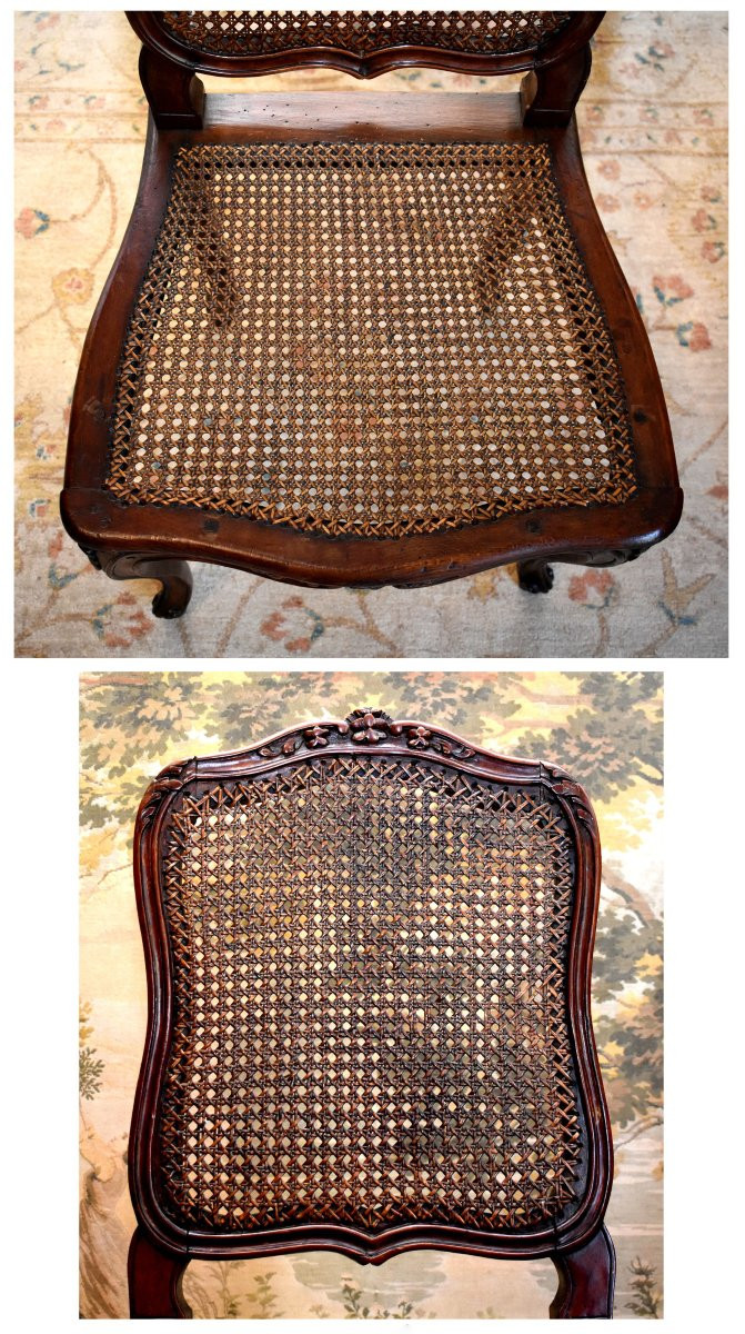  paire de chaises cann&eacute;es , estampill&eacute;es Falconet,  Epoque louis XV ,  fonds de cannes , XVIIIe-photo-7