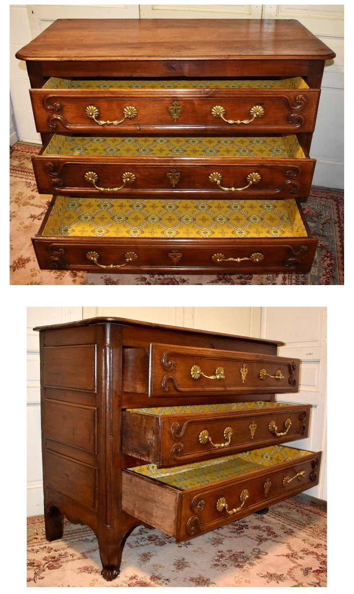 Commode Louis XV Castraise , Région Languedoc,  XVIIIe,  Cerisier Et Chêne Massif, Castres-photo-2