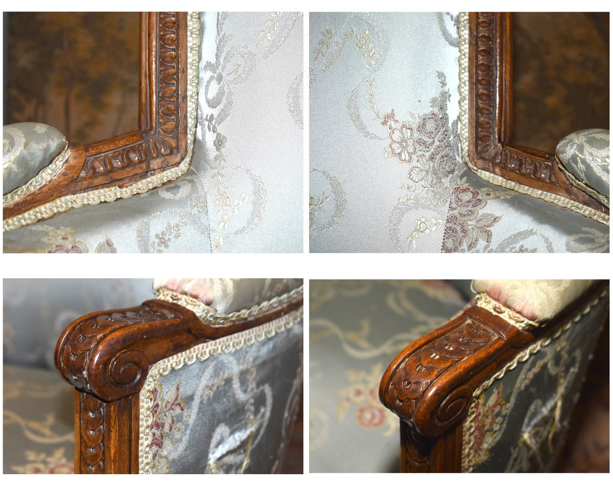 Bergère époque  Louis XVI , XVIIIème, Décor De Rais De Cœur, Piastres Et Pieds Fuseaux Cannelés-photo-4