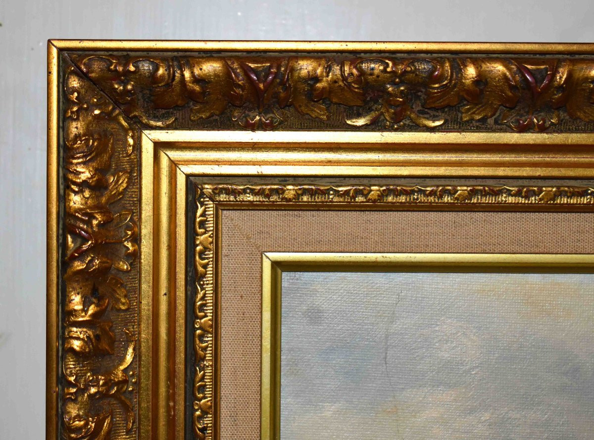 Berthaux, Paysage Animé dans le gout de l'école de  Barbizon,  Bord De Rivière et  sous bois-photo-3