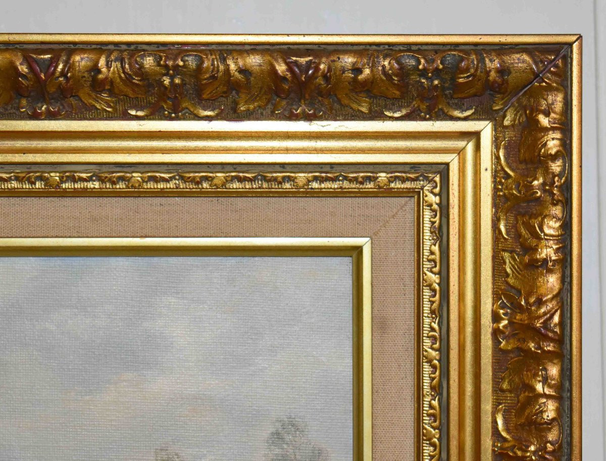 Berthaux, Paysage Animé dans le gout de l'école de  Barbizon,  Bord De Rivière et  sous bois-photo-4