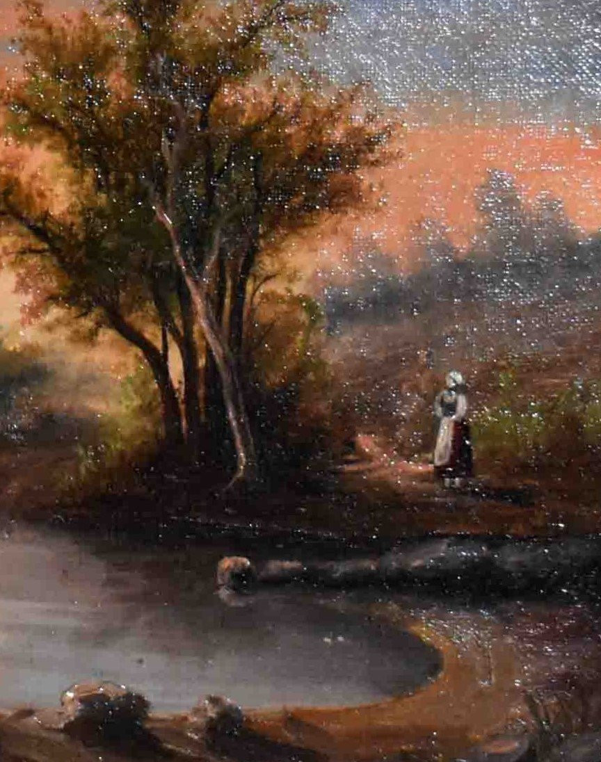 French School Of The Late 19th Century, Landscape With River, Animated With A Figure.-photo-4