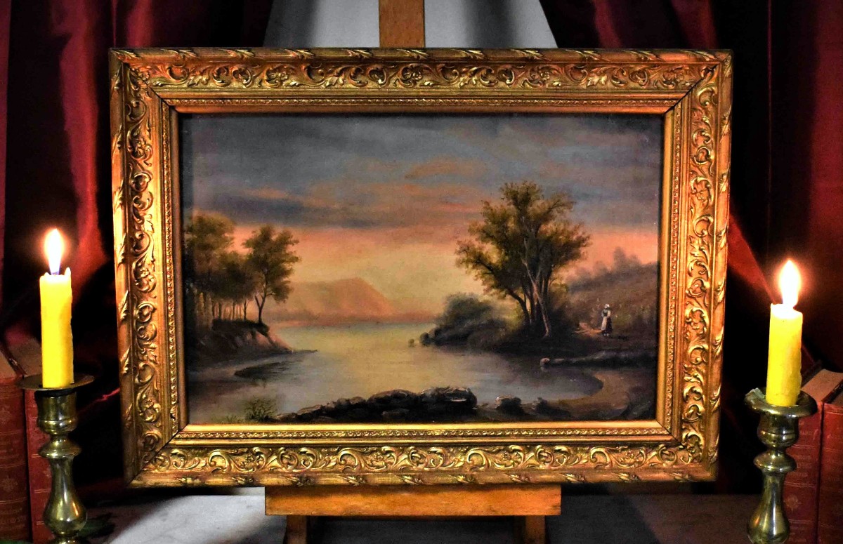 French School Of The Late 19th Century, Landscape With River, Animated With A Figure.-photo-2