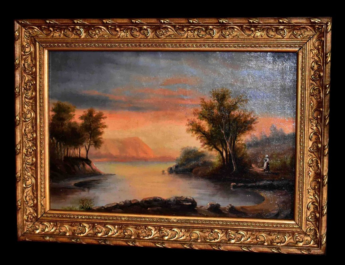 French School Of The Late 19th Century, Landscape With River, Animated With A Figure.-photo-6