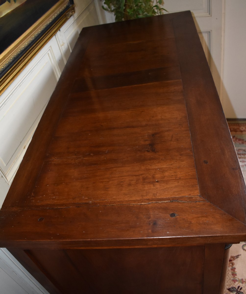 Commode  en Noyer Massif , à Demi-colonnes ,  Plateau Bois , époque XIXème  . 2  colonnes -photo-6