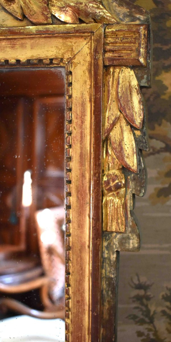 Mirror With Gilded Wooden Pediment In The Louis XVI Style, Napoleon III Period, 19th Century Glass.     -photo-3