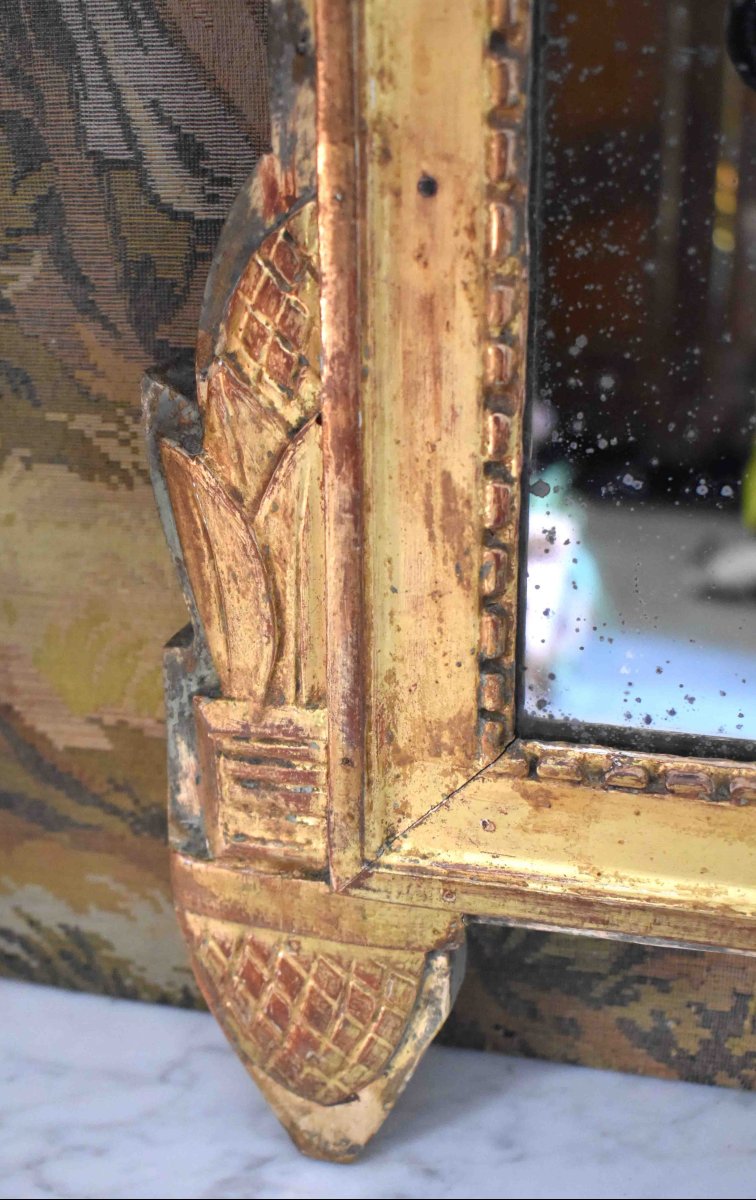 Mirror With Gilded Wooden Pediment In The Louis XVI Style, Napoleon III Period, 19th Century Glass.     -photo-4