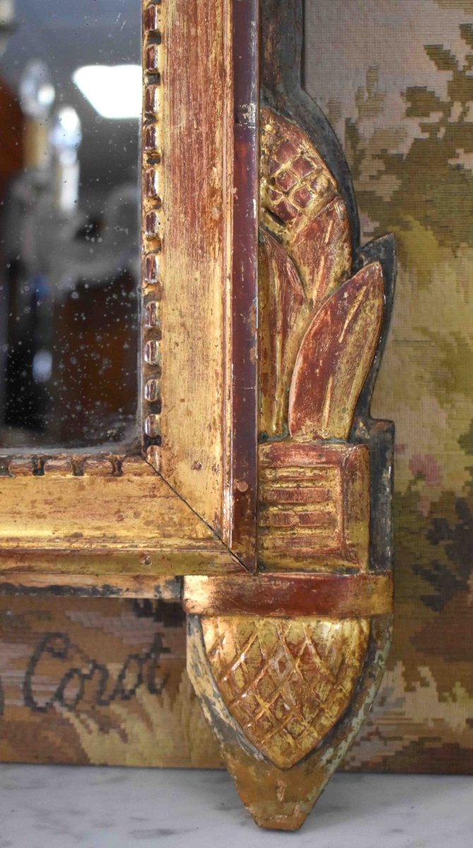 Mirror With Gilded Wooden Pediment In The Louis XVI Style, Napoleon III Period, 19th Century Glass.     -photo-5