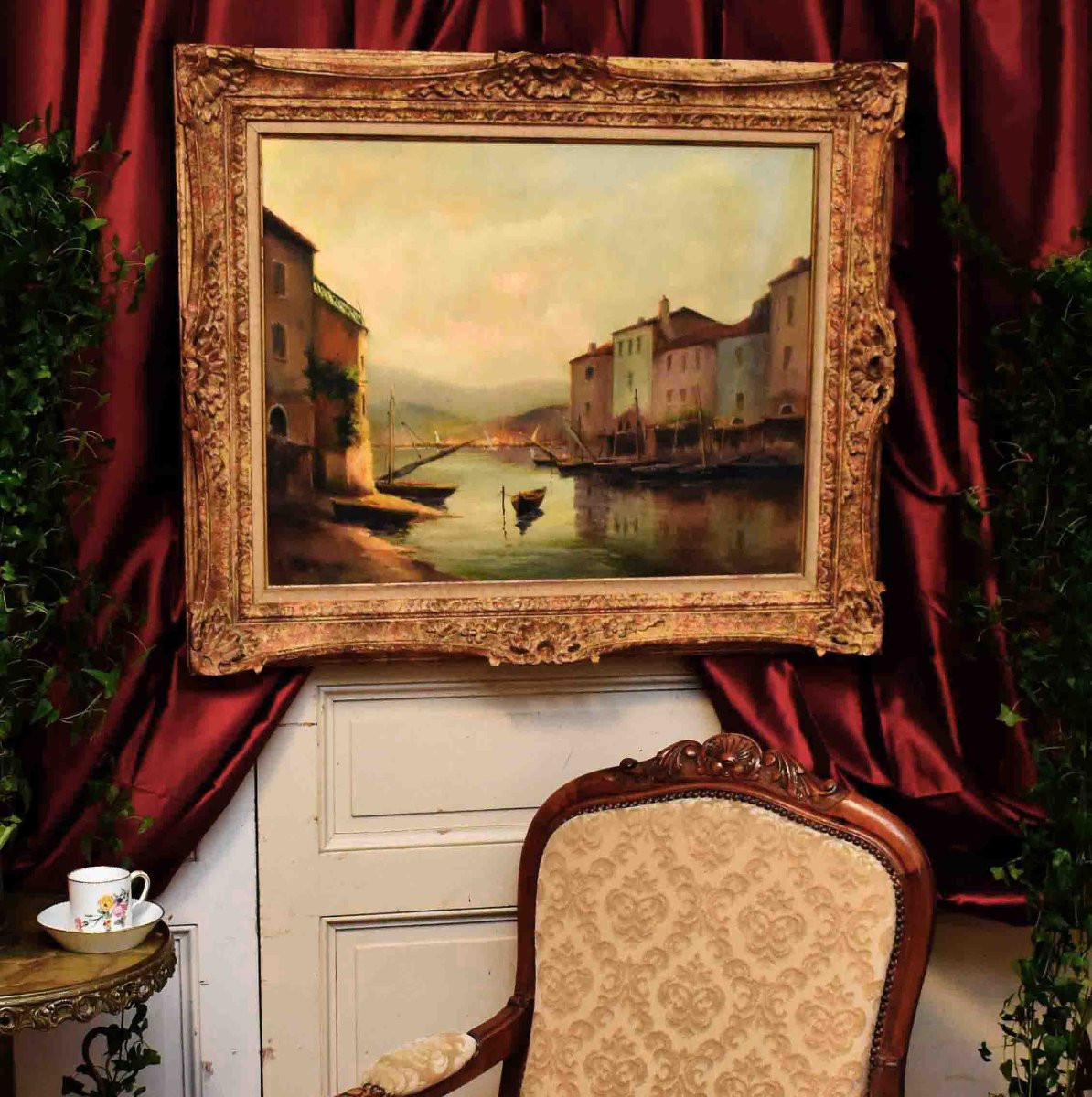 A. Mercier , paysage  Marine, Lever De Soleil Sur Un Petit Port de pèche ,  cadre Montparnasse-photo-2