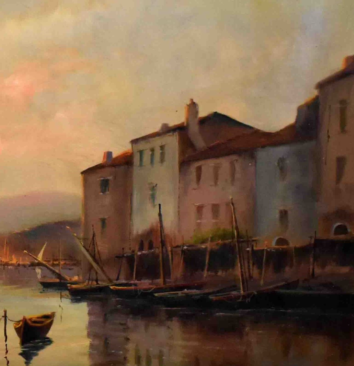 A. Mercier , paysage  Marine, Lever De Soleil Sur Un Petit Port de pèche ,  cadre Montparnasse-photo-3