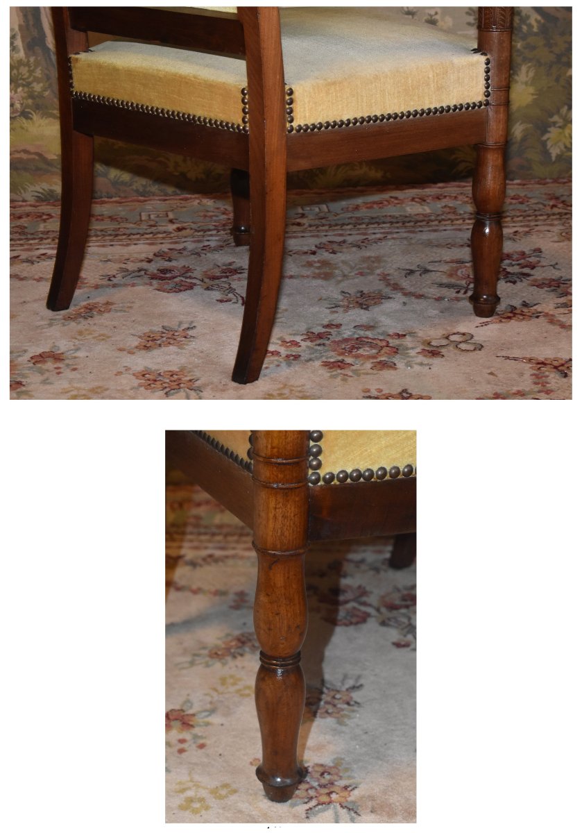 Paire De Fauteuils Empire En Acajou Décor De Chapiteaux Palmiformes Et Palmettes, Pieds Jacob.-photo-7
