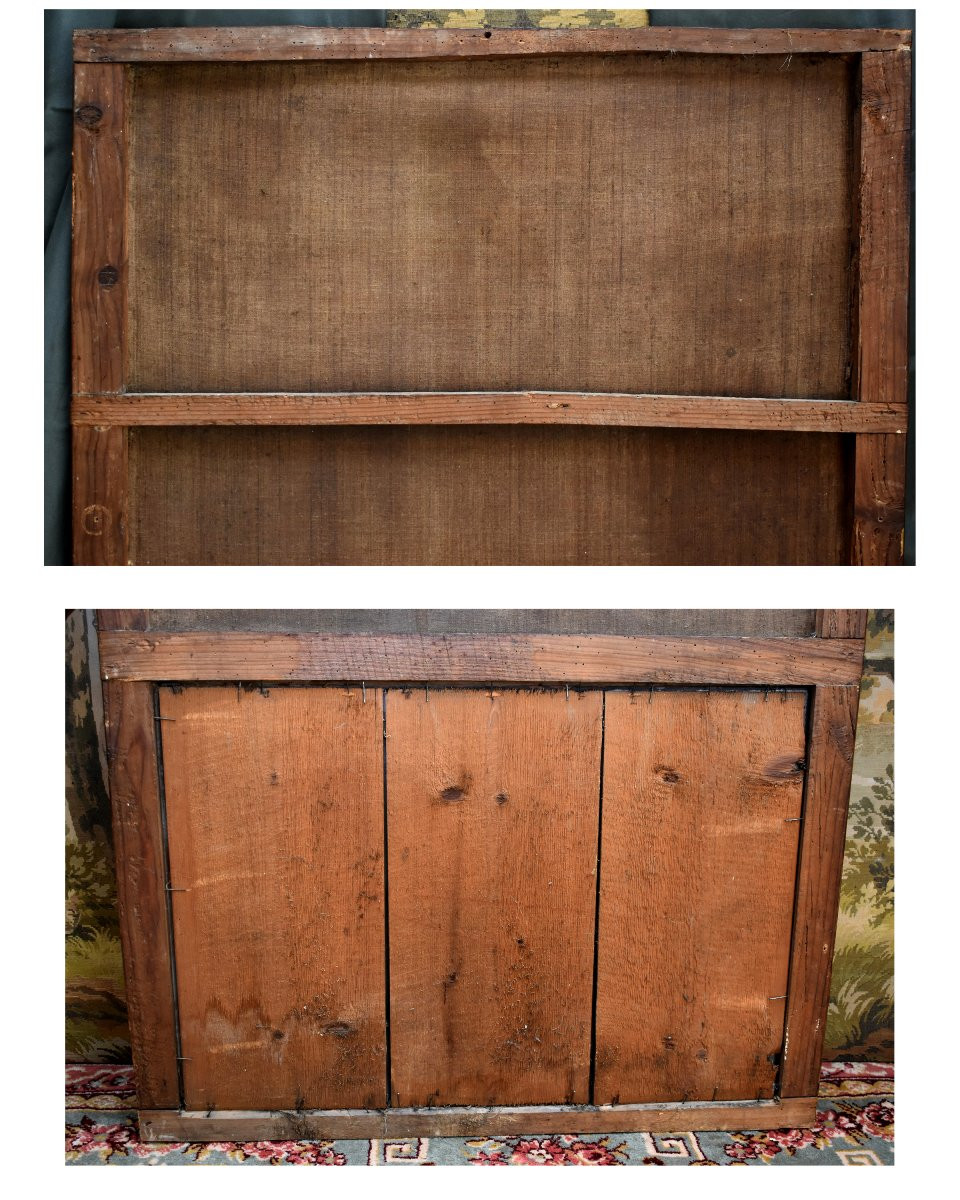 Grand Trumeau XIXe , peinture   Huile Sur Toile Cupidon Forgeant Ses Flèches, tableau Et Miroir-photo-6