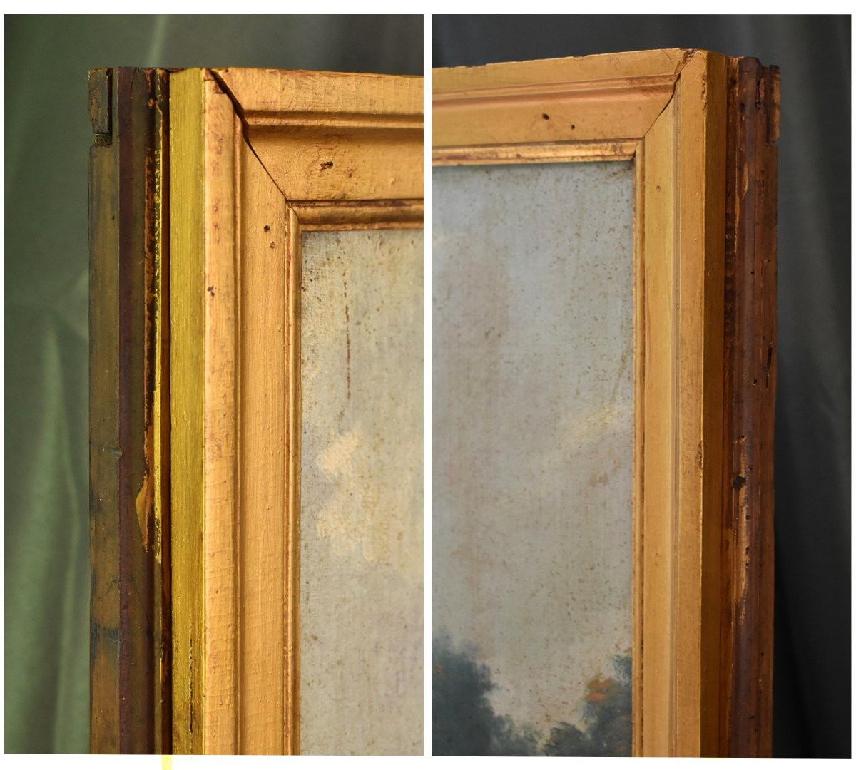 Grand Trumeau XIXe , peinture   Huile Sur Toile Cupidon Forgeant Ses Flèches, tableau Et Miroir-photo-8