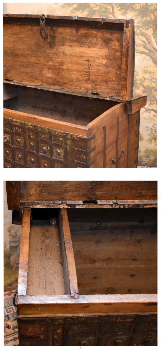 Large Iron-covered Chest, Rajasthan; Trunk On Four Wooden Wheels, India. 19th Century-photo-2