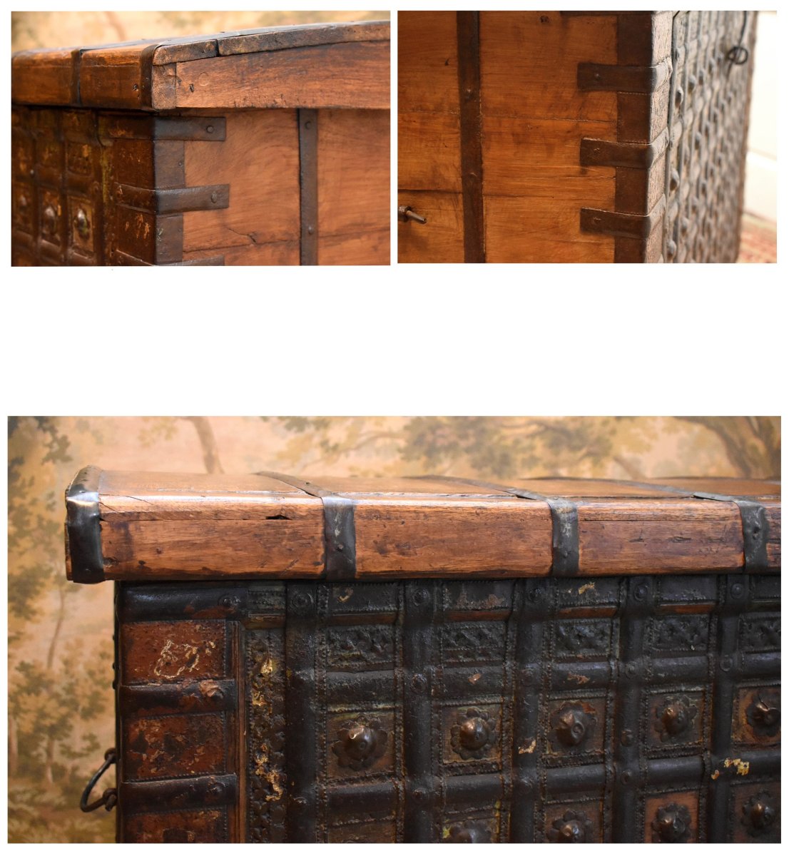 Large Iron-covered Chest, Rajasthan; Trunk On Four Wooden Wheels, India. 19th Century-photo-4