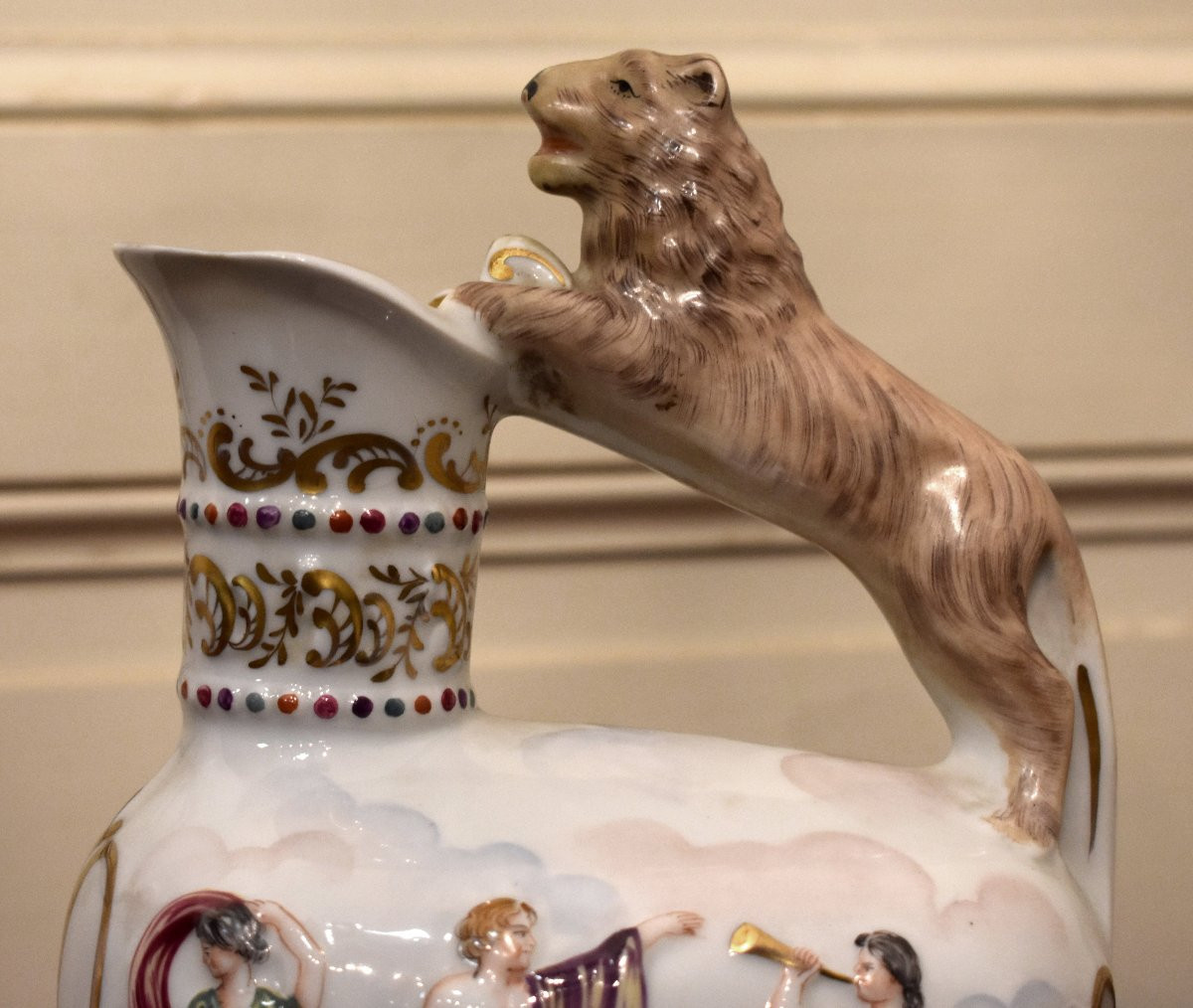 Capodimonte Porcelain Pitcher, Naples, Italy, Decorated With An Antique Scene, Capo Di Monté, 19th Century-photo-4