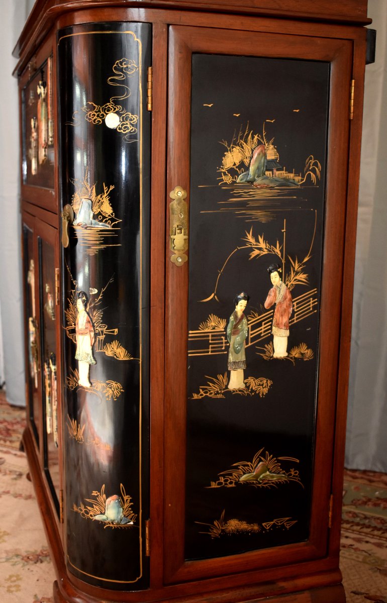 Bar Chinois , Décor De Personnages En Pierres Dures Et Laque De Chine, Scènes Animées, -photo-8