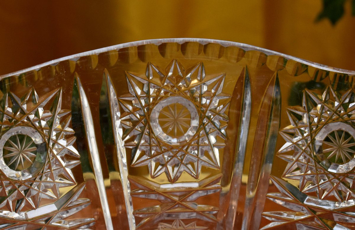 Grande coupe  en cristal taillé et ciselé , centre de table, vide poche ,  en forme de panier-photo-5