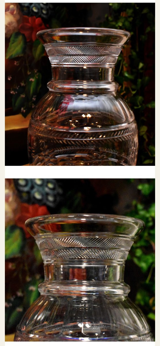 Large Baccarat Crystal Vase, Hand-cut And Chiseled. Baluster Shape On A Footed Base, 19th Century-photo-1