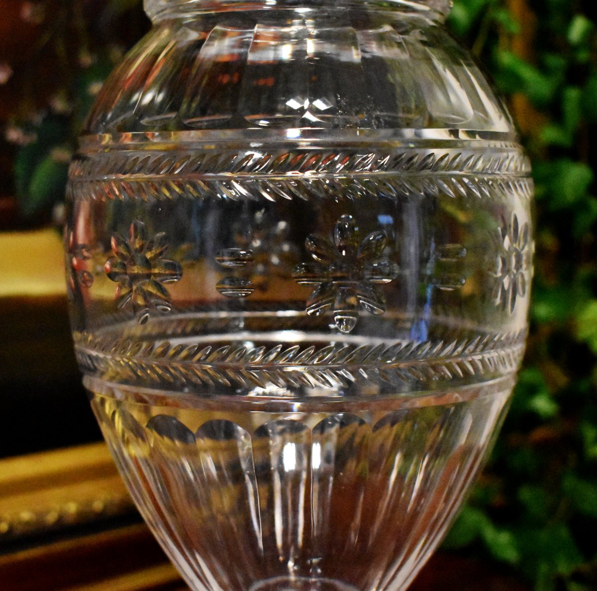 Large Baccarat Crystal Vase, Hand-cut And Chiseled. Baluster Shape On A Footed Base, 19th Century-photo-3