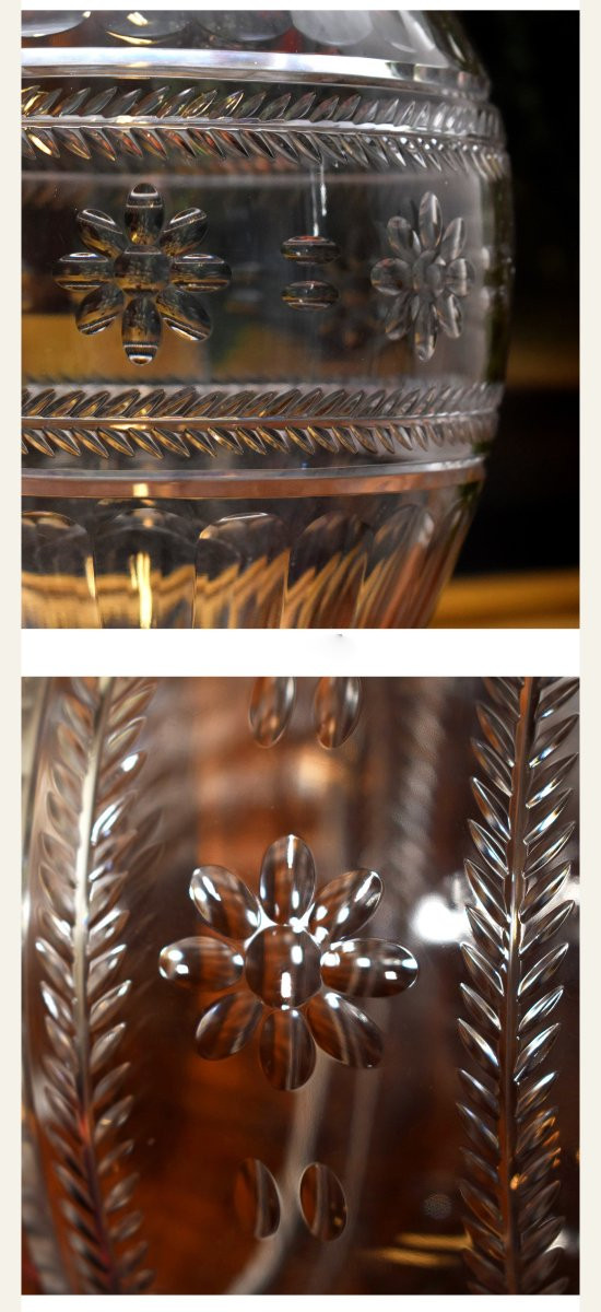 Large Baccarat Crystal Vase, Hand-cut And Chiseled. Baluster Shape On A Footed Base, 19th Century-photo-5