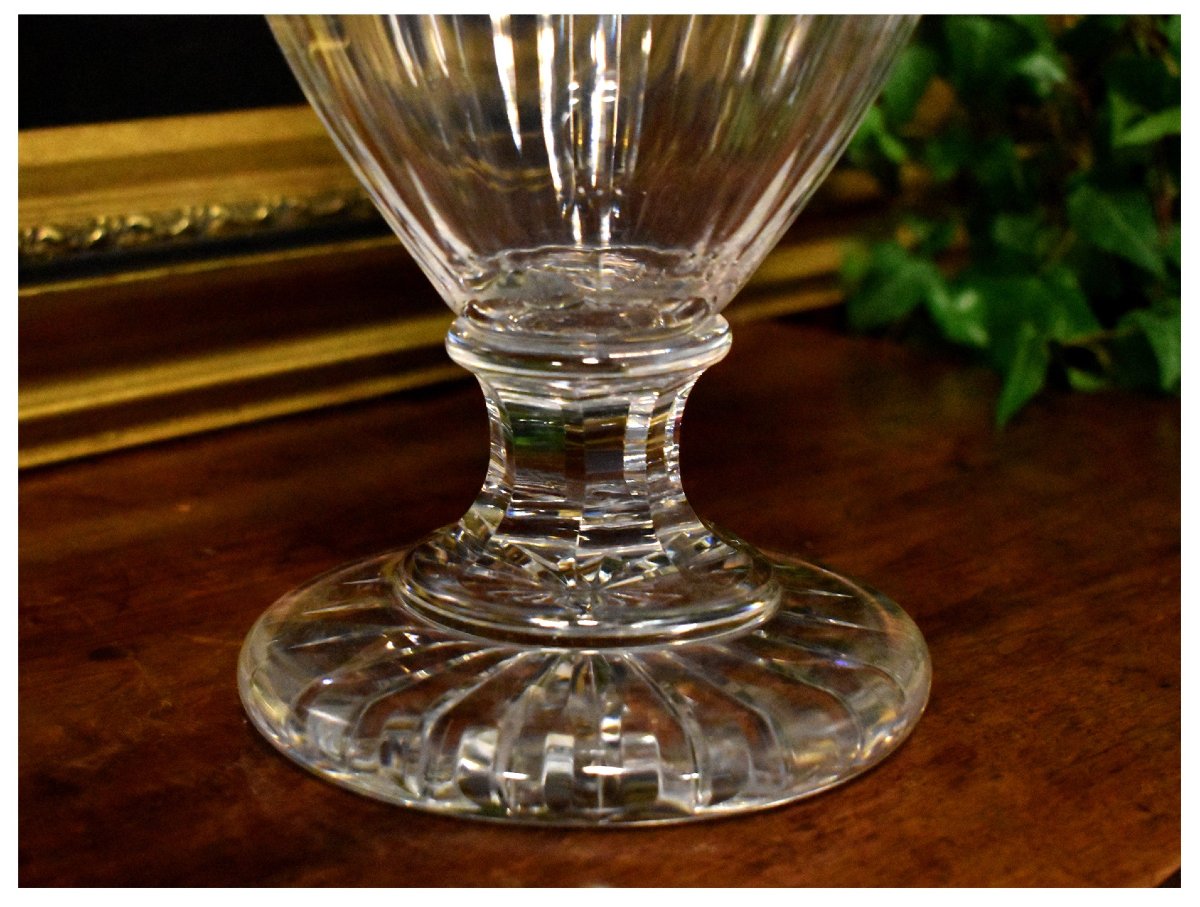 Large Baccarat Crystal Vase, Hand-cut And Chiseled. Baluster Shape On A Footed Base, 19th Century-photo-6