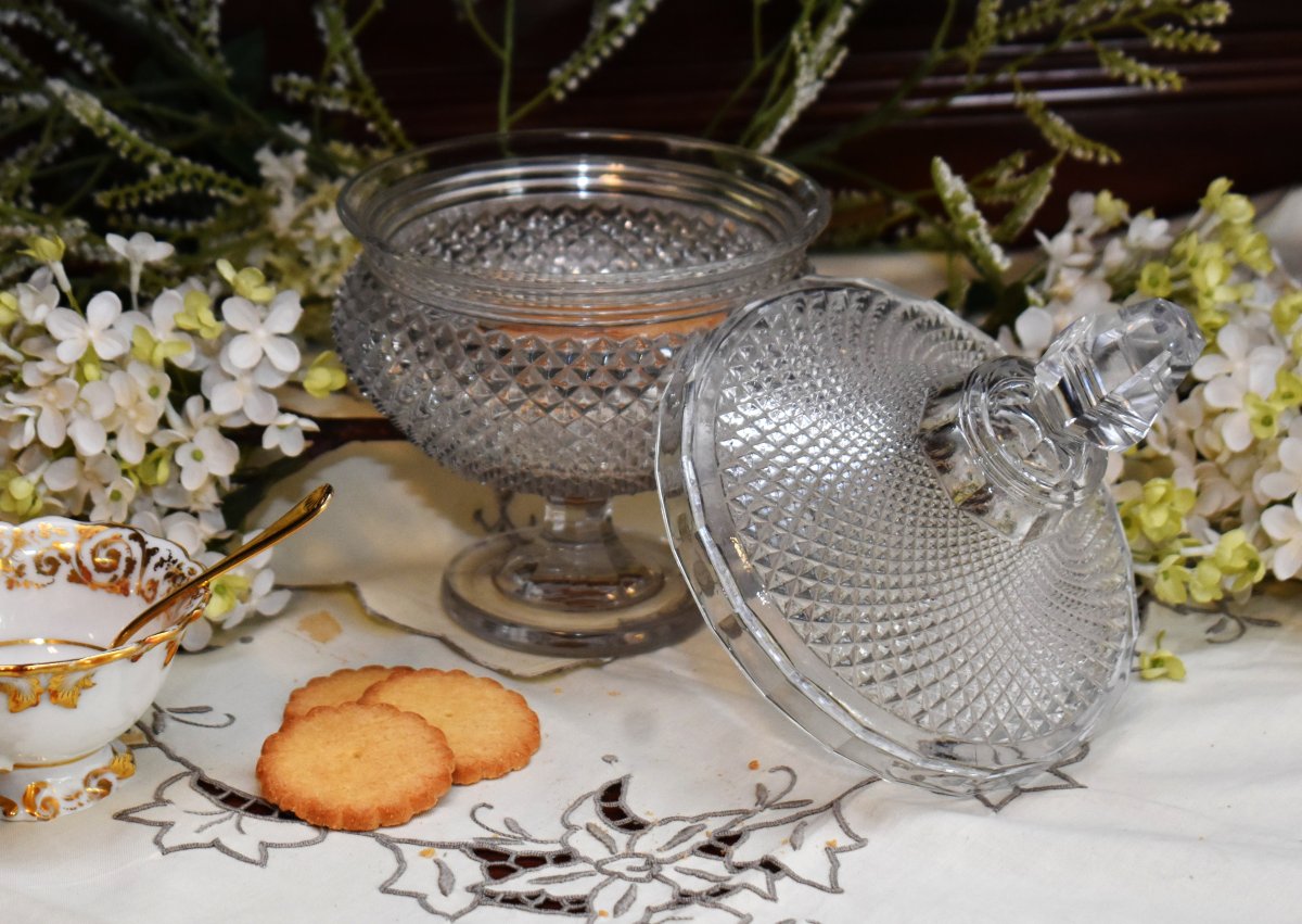 Drageoir En Cristal  Le Creusot / Baccarat, Vers 1840, Compotier , Pointes De Diamants,  XIXe-photo-3