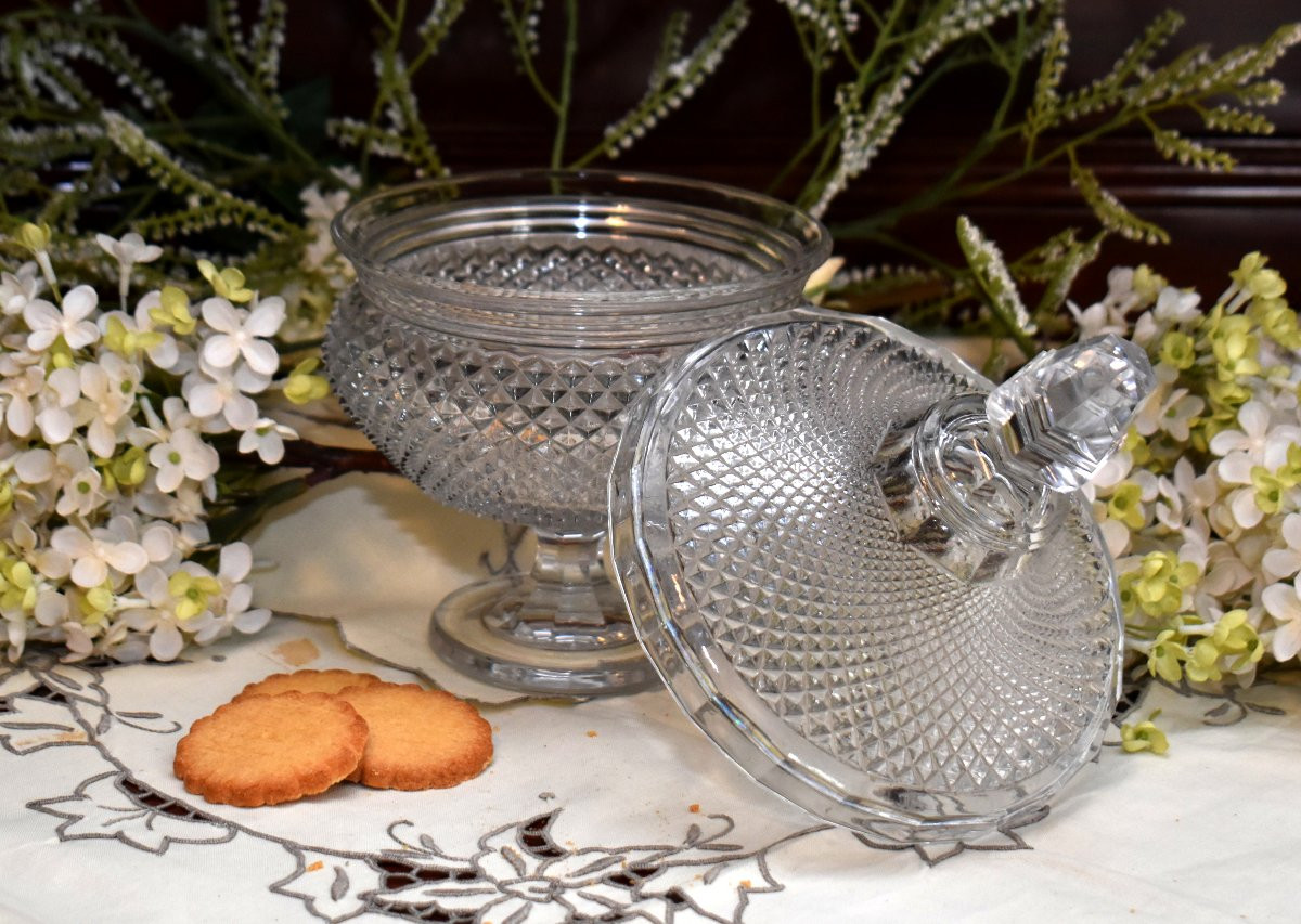 Drageoir En Cristal  Le Creusot / Baccarat, Vers 1840, Compotier , Pointes De Diamants,  XIXe-photo-3