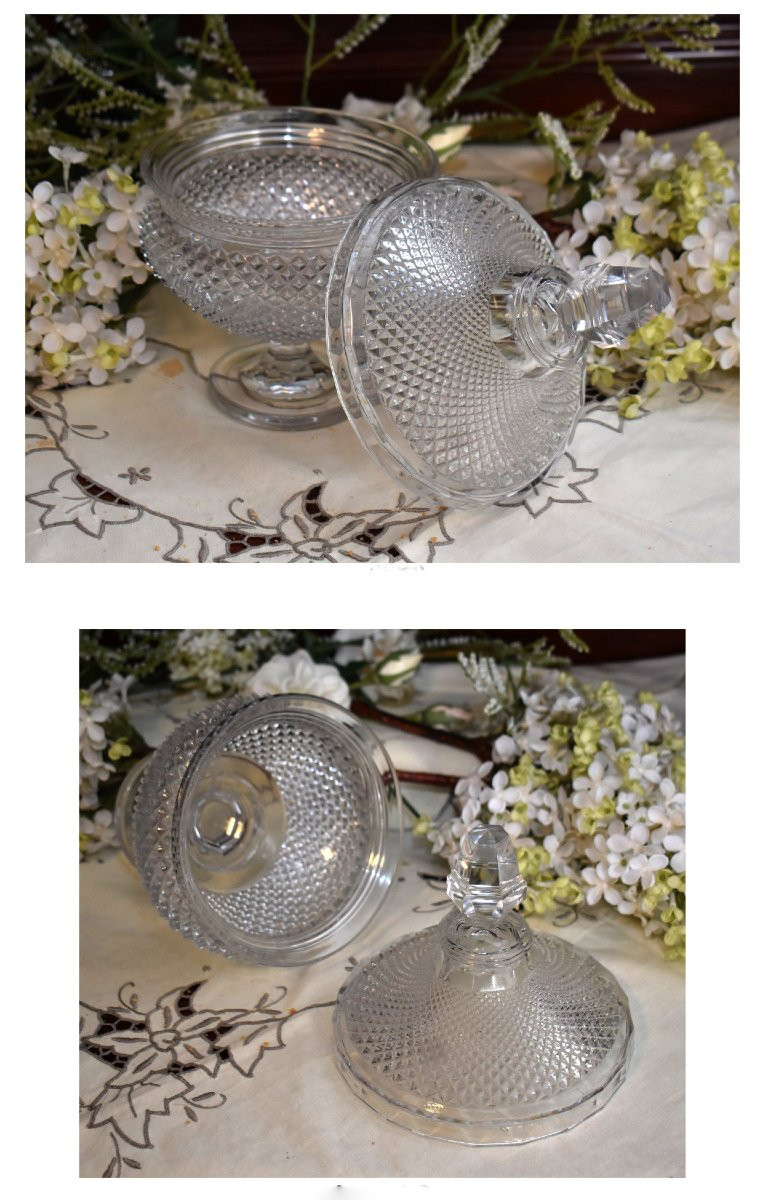 Drageoir En Cristal  Le Creusot / Baccarat, Vers 1840, Compotier , Pointes De Diamants,  XIXe-photo-5